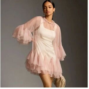 Anthropologie Maeve pink tulle dress topper new with tags L/Xl